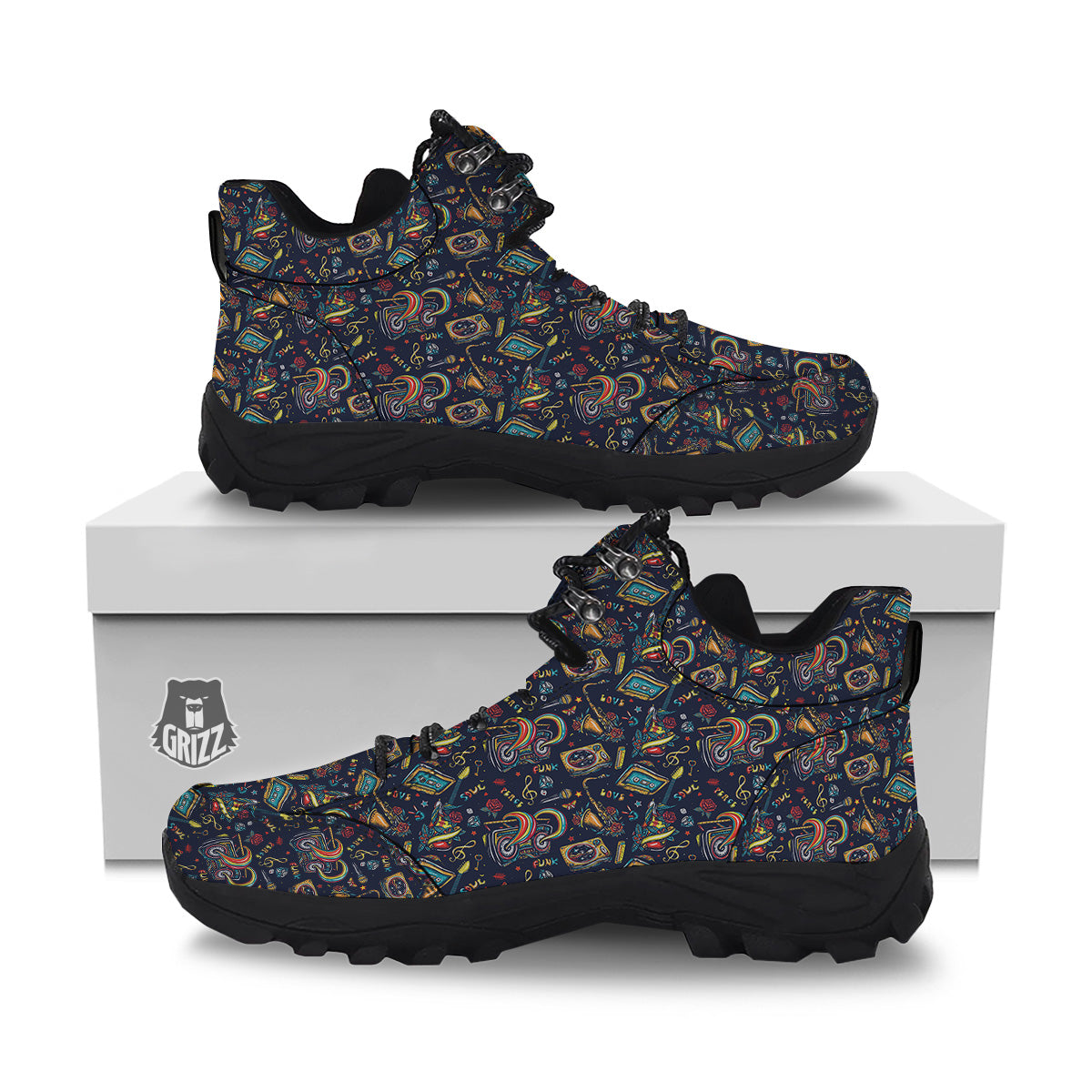 Musical Instruments Print Pattern Hiking Shoes-grizzshop