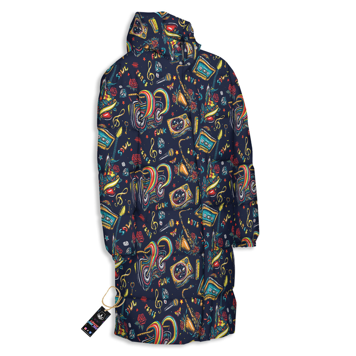 Musical Instruments Print Pattern Long Down Jacket-grizzshop