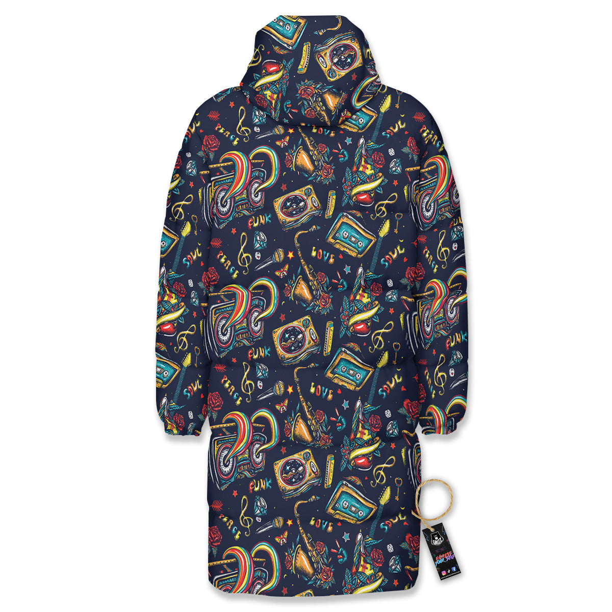 Musical Instruments Print Pattern Long Down Jacket-grizzshop