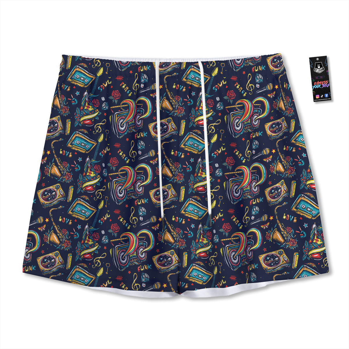 Musical Instruments Print Pattern Mesh Shorts-grizzshop