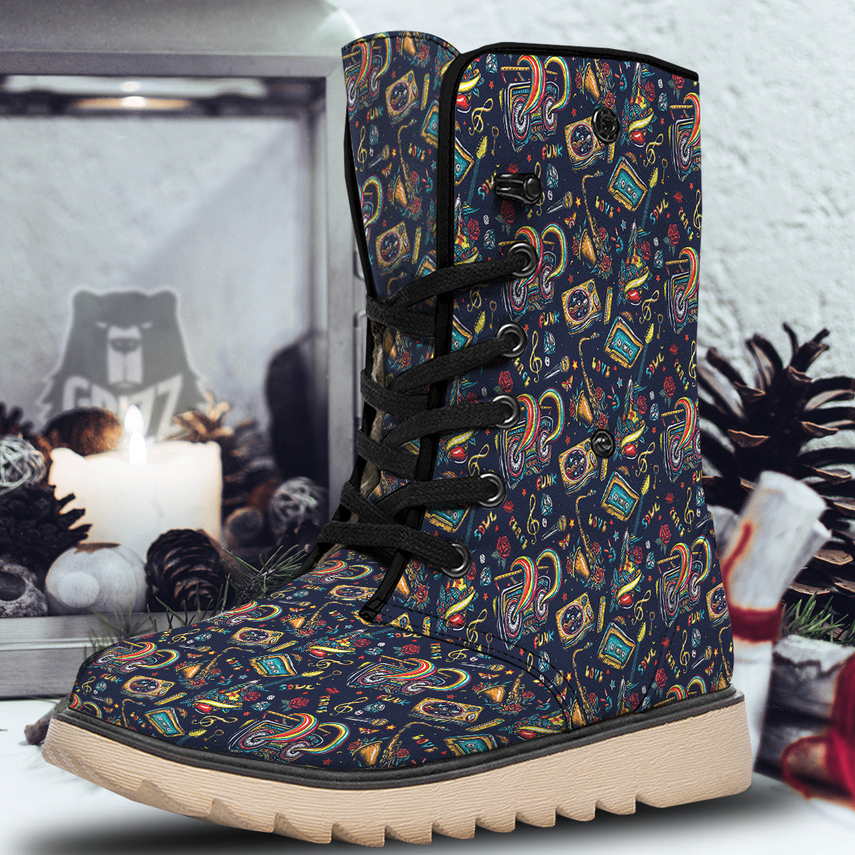 Musical Instruments Print Pattern Snow Boots-grizzshop