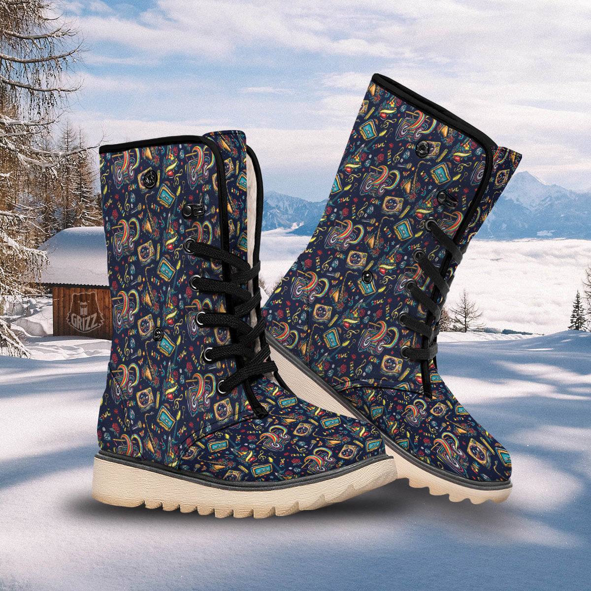 Musical Instruments Print Pattern Snow Boots-grizzshop