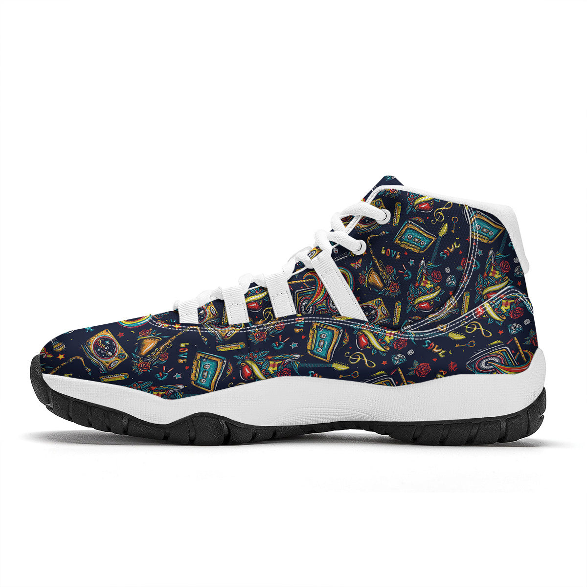 Musical Instruments Print Pattern White Bball Shoes-grizzshop