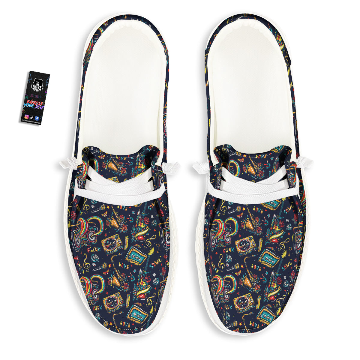 Musical Instruments Print Pattern White Loafers-grizzshop