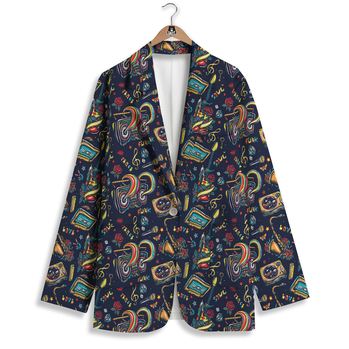 Musical Instruments Print Pattern Women's Blazer-grizzshop
