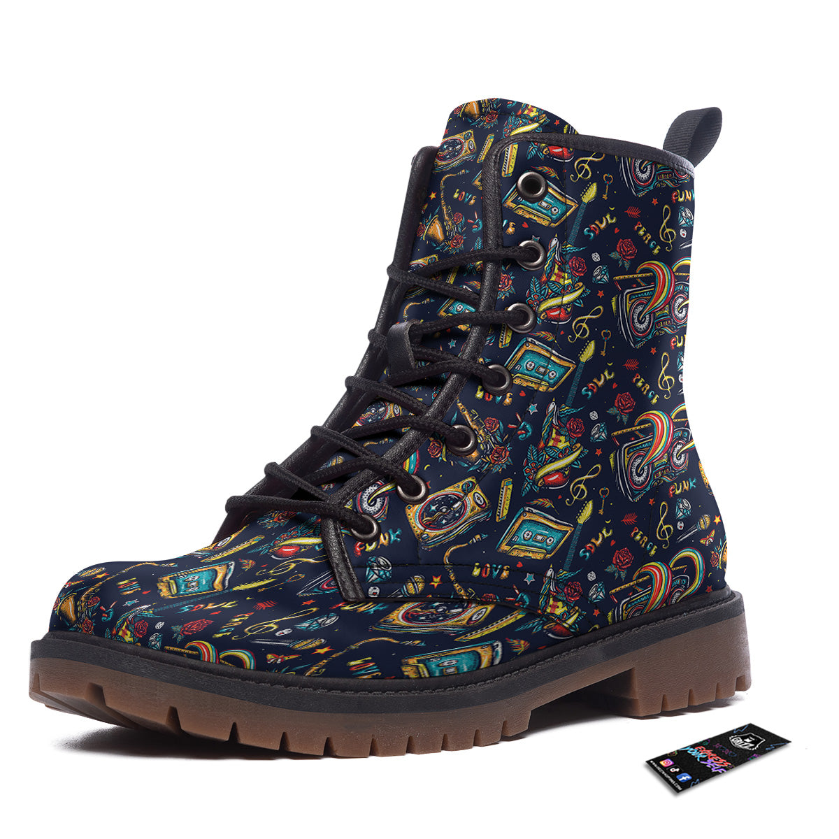 Musical Instruments Print Pattern Work Boots-grizzshop
