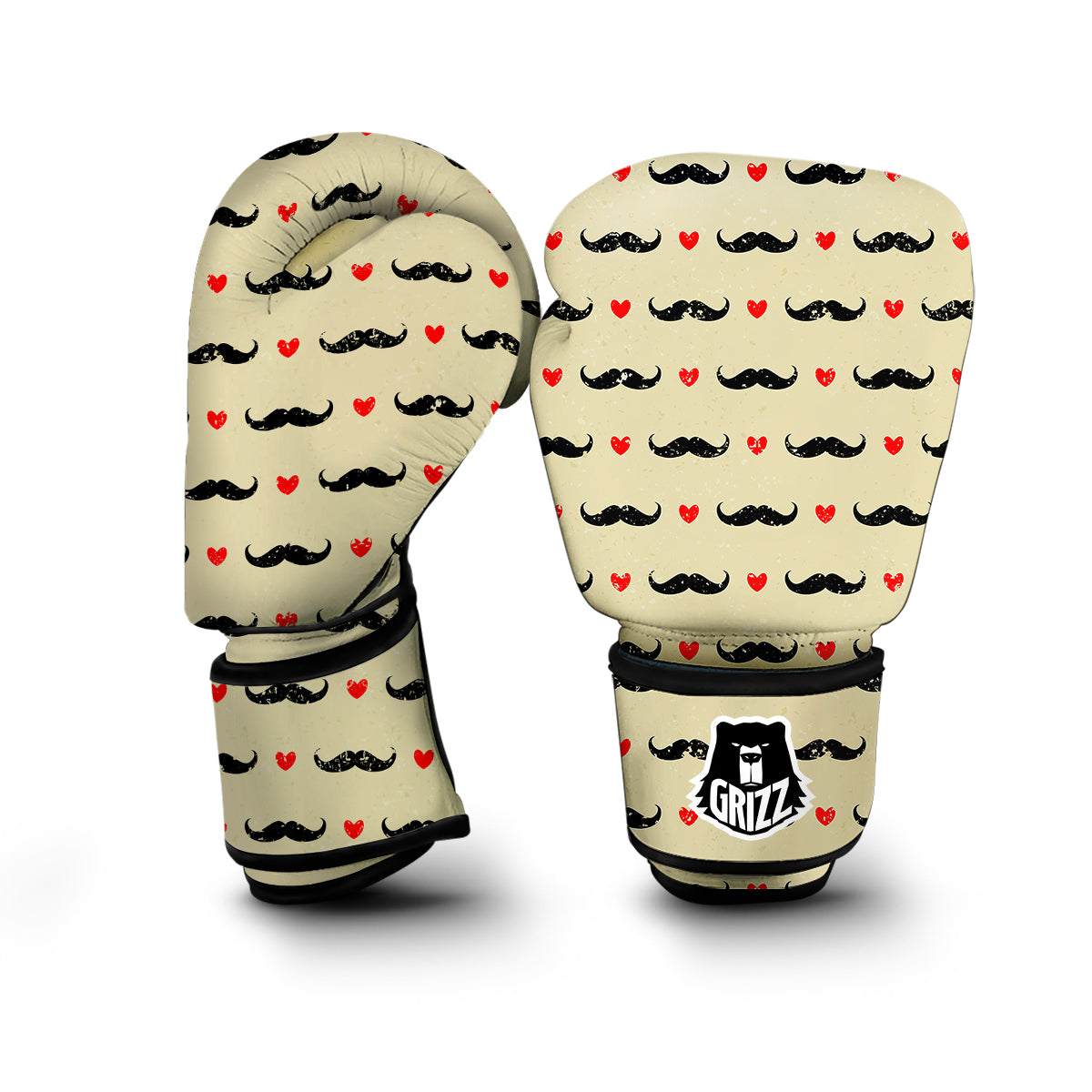 Mustache And Heart Print Pattern Boxing Gloves-grizzshop