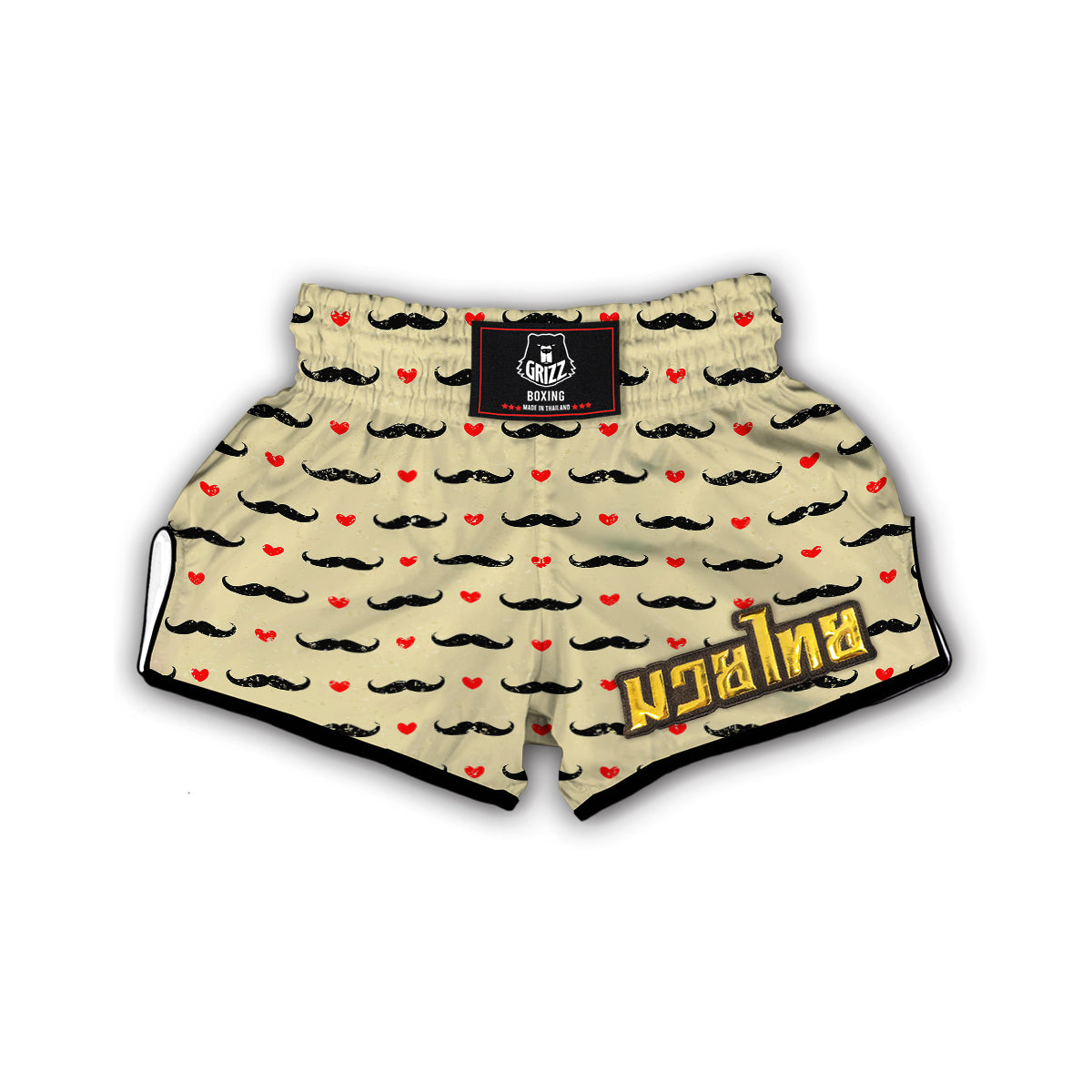 Mustache And Heart Print Pattern Muay Thai Boxing Shorts-grizzshop