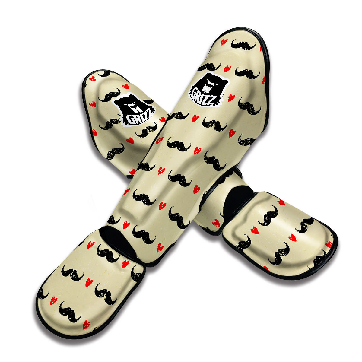 Mustache And Heart Print Pattern Muay Thai Shin Guards-grizzshop