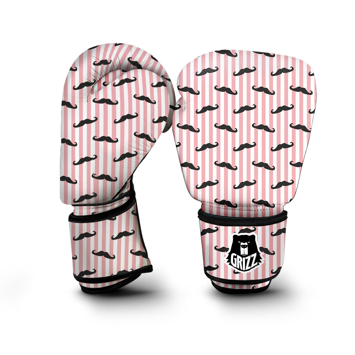 Mustache Pink Striped Print Pattern Boxing Gloves-grizzshop