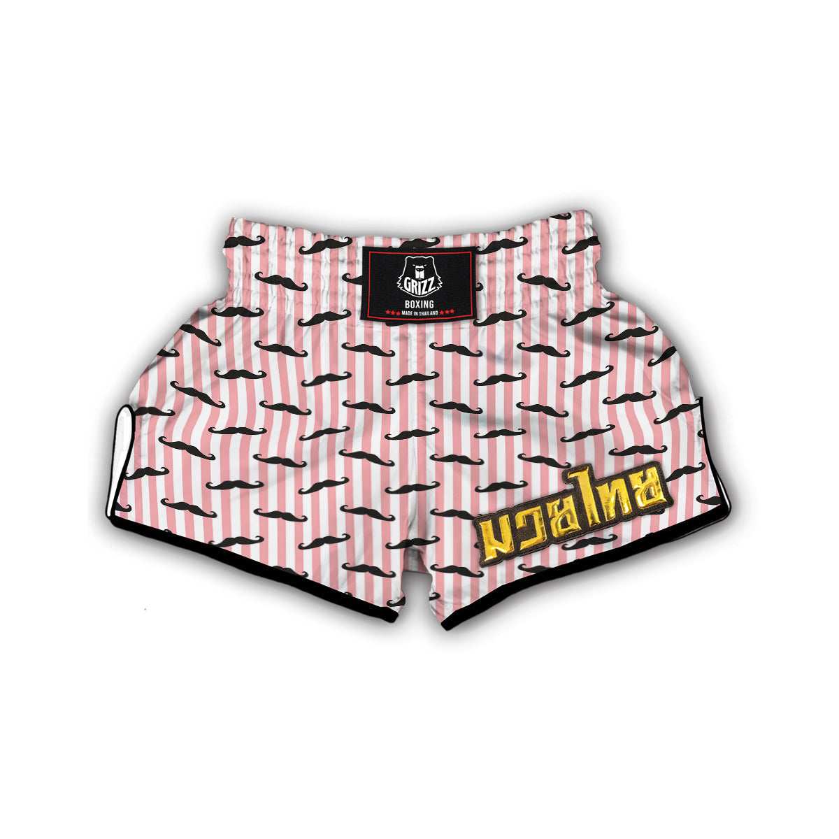 Mustache Pink Striped Print Pattern Muay Thai Boxing Shorts-grizzshop