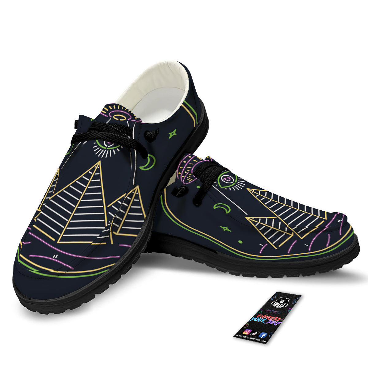 Mystery Of Egypt Neon Print Black Loafers-grizzshop