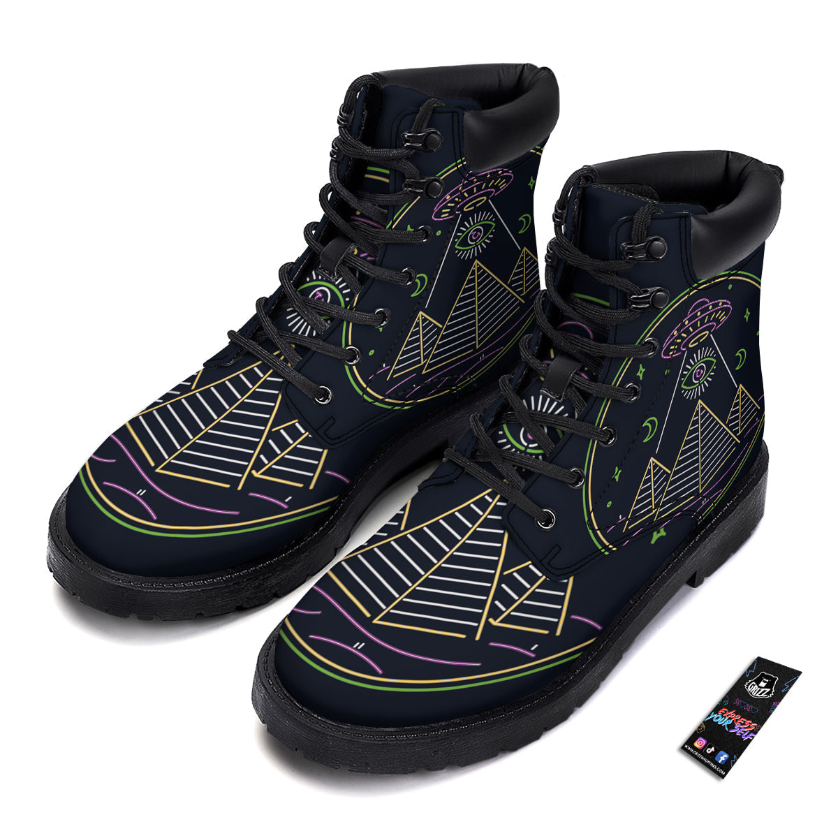 Mystery Of Egypt Neon Print Boots-grizzshop