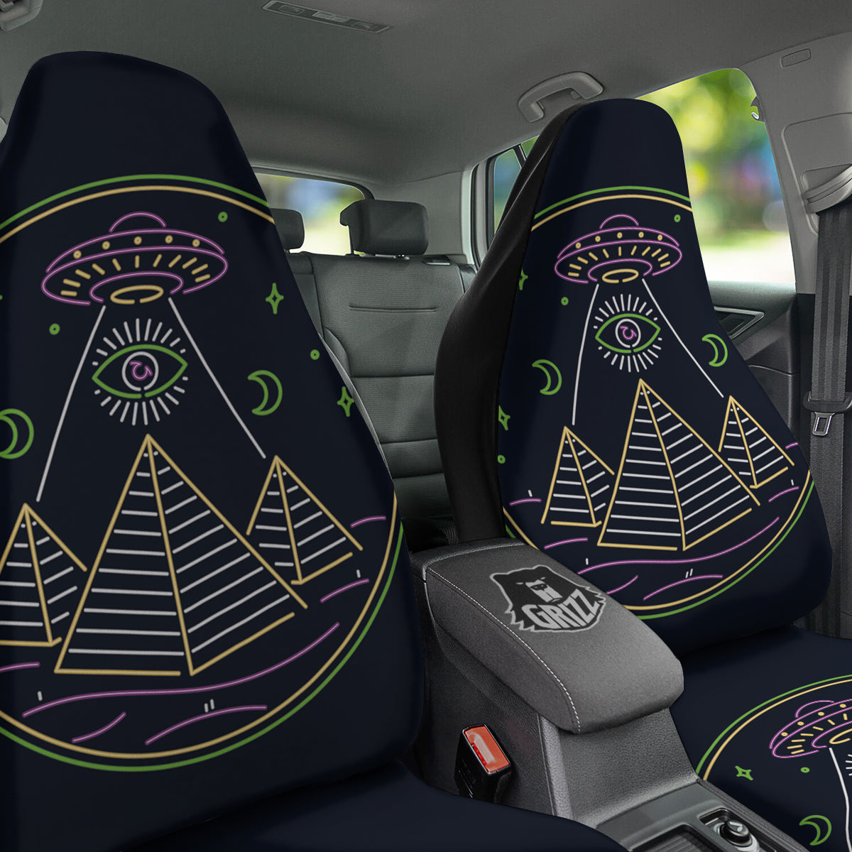 Mystery Of Egypt Neon Print Car Seat Covers-grizzshop