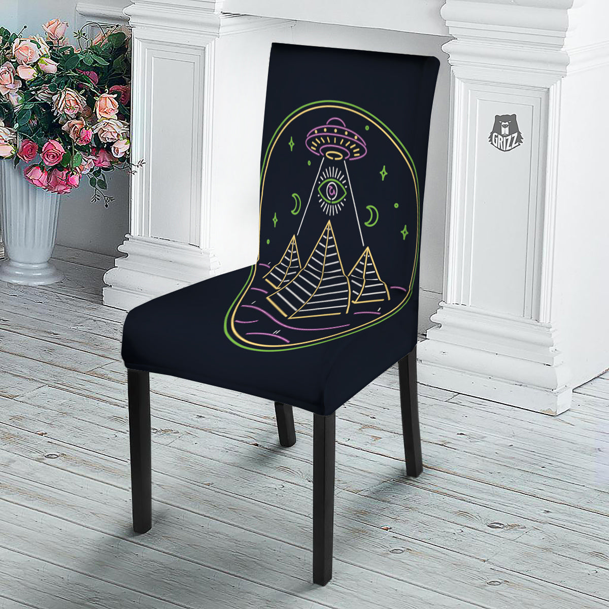 Mystery Of Egypt Neon Print Dining Chair Slipcover-grizzshop
