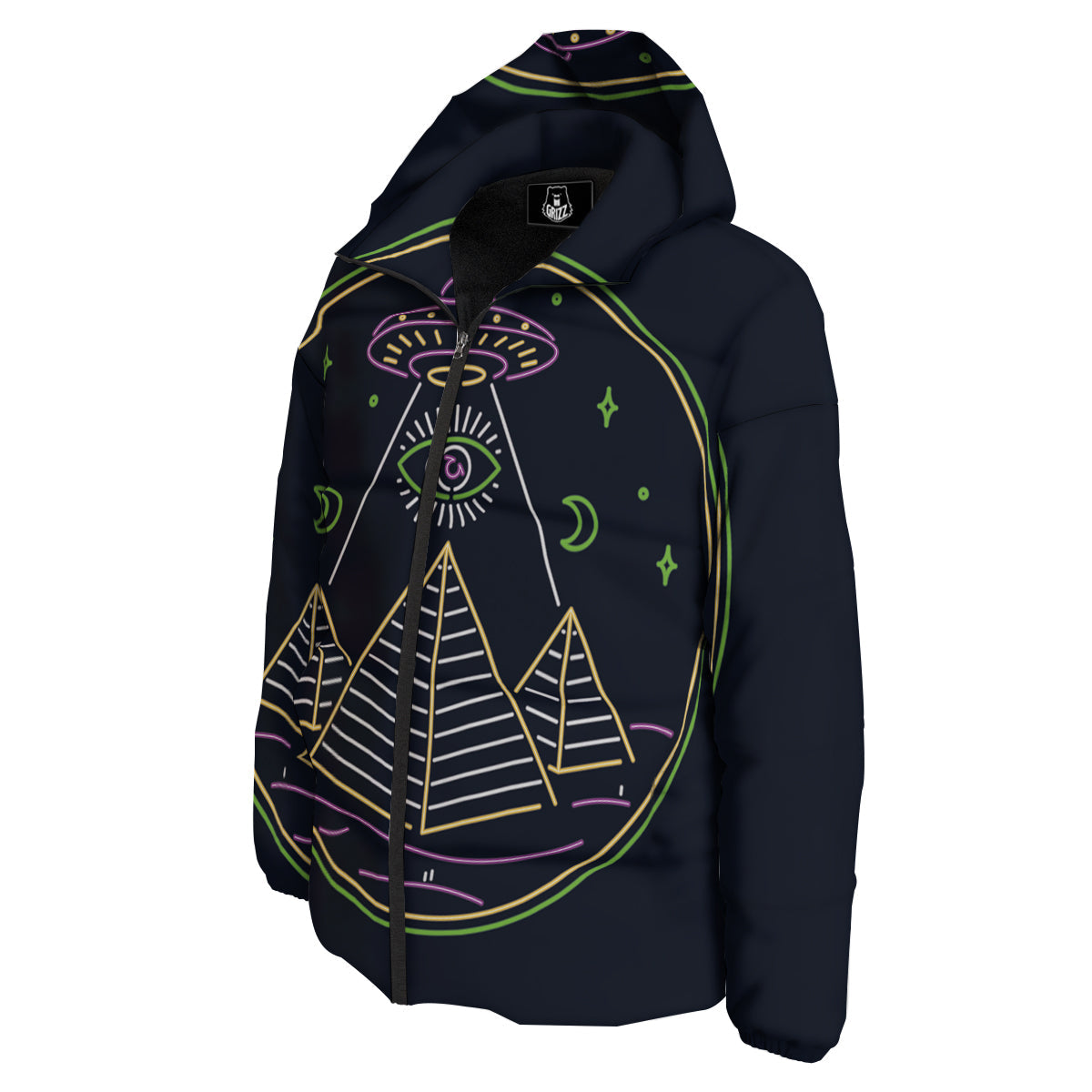 Mystery Of Egypt Neon Print Down Jacket-grizzshop