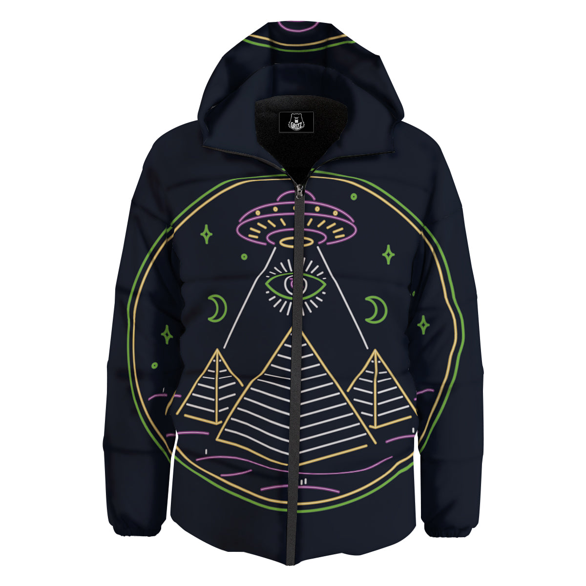 Mystery Of Egypt Neon Print Down Jacket-grizzshop
