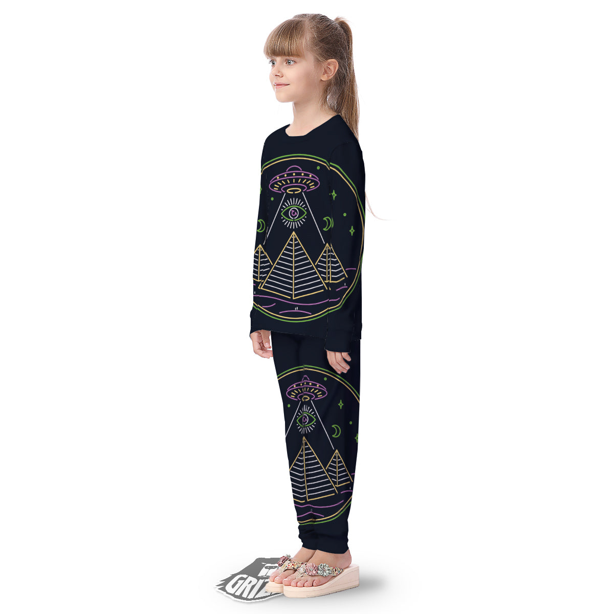 Mystery Of Egypt Neon Print Kid's Pajamas-grizzshop