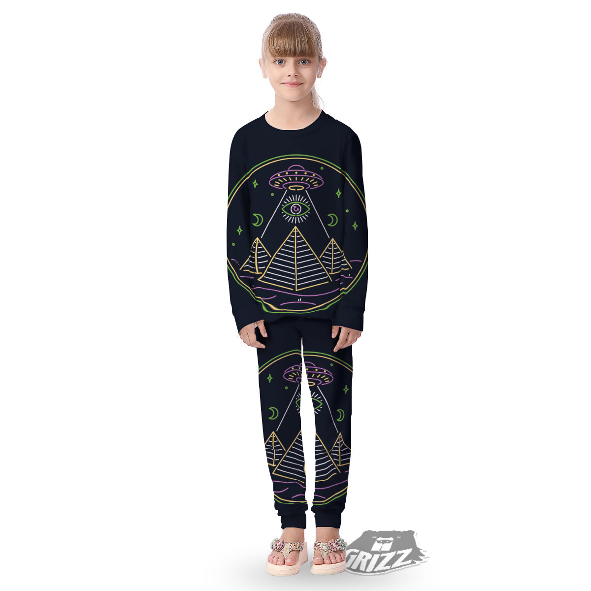 Mystery Of Egypt Neon Print Kid's Pajamas-grizzshop