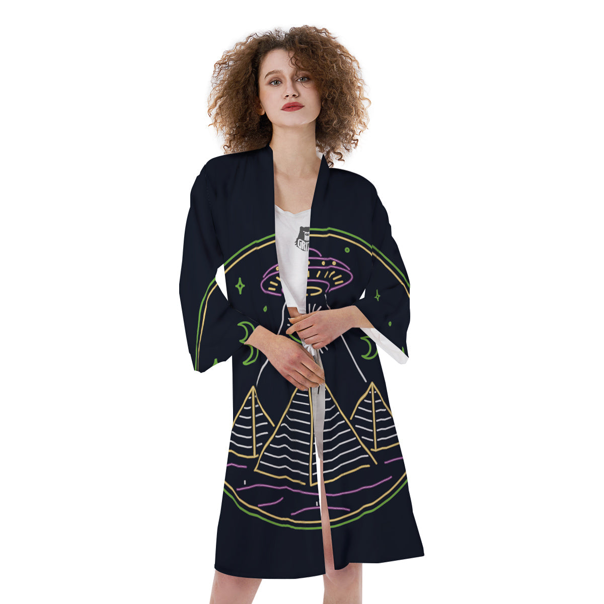 Mystery Of Egypt Neon Print Kimono-grizzshop