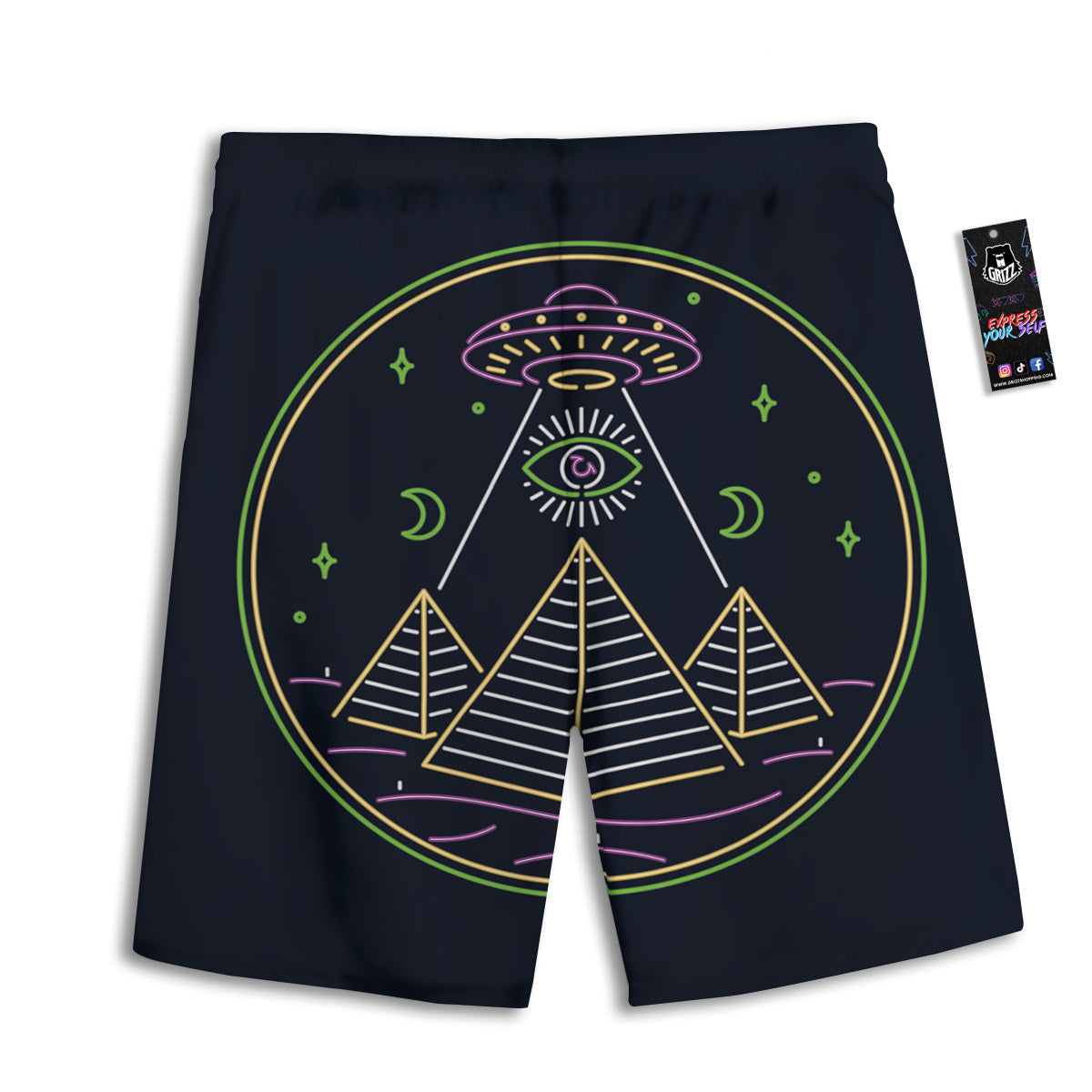 Mystery Of Egypt Neon Print Men's Athletic Shorts