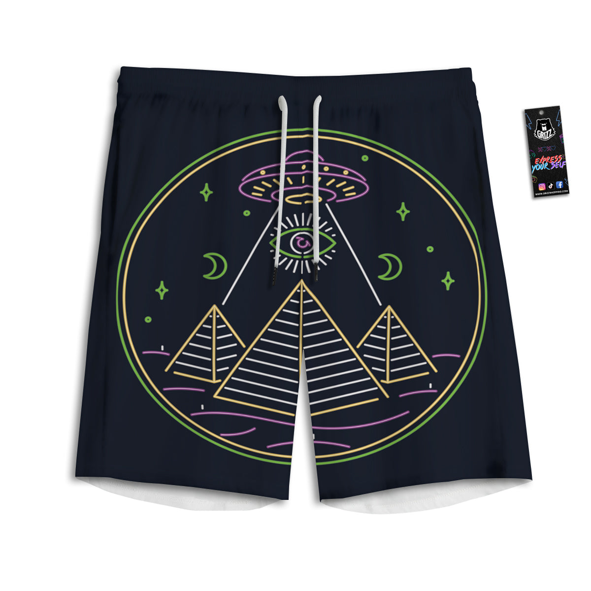 Mystery Of Egypt Neon Print Men's Athletic Shorts