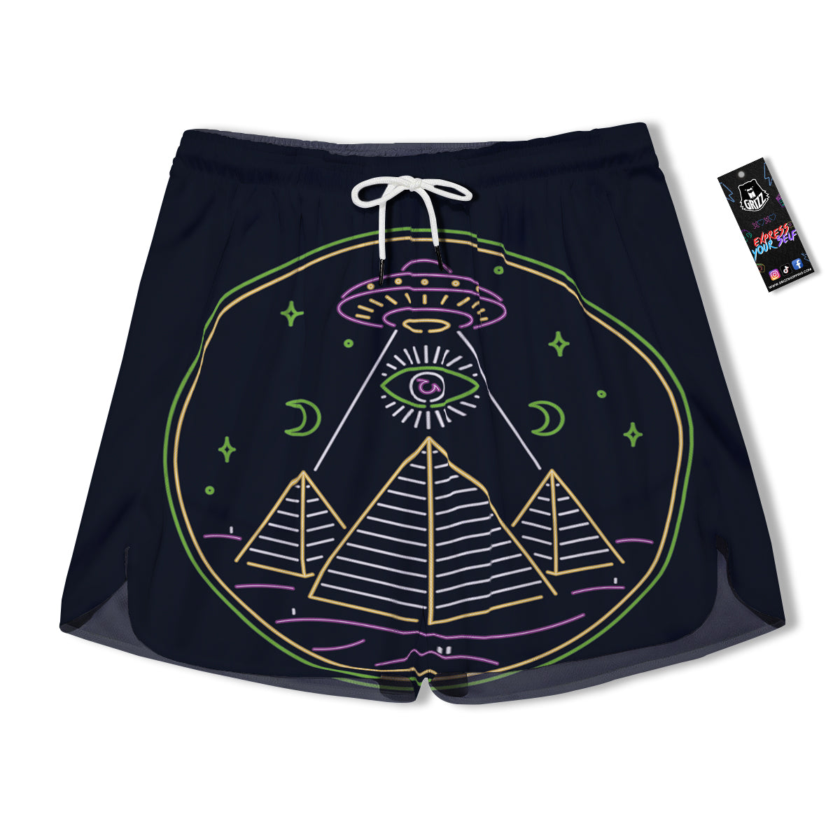 Mystery Of Egypt Neon Print Men's Running Shorts-grizzshop