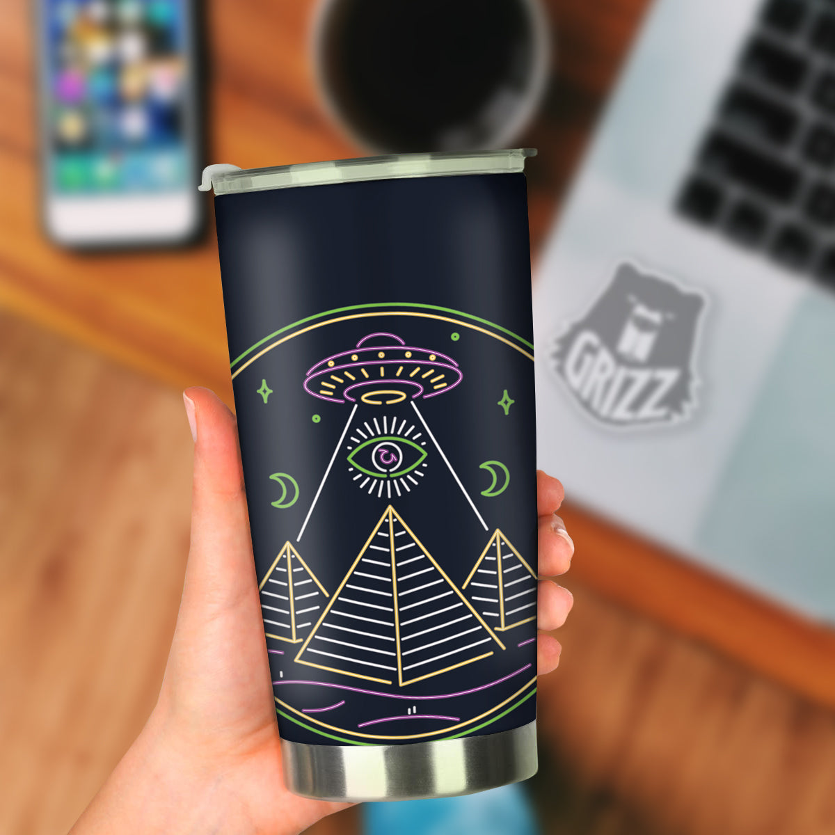 Mystery Of Egypt Neon Print Tumbler-grizzshop