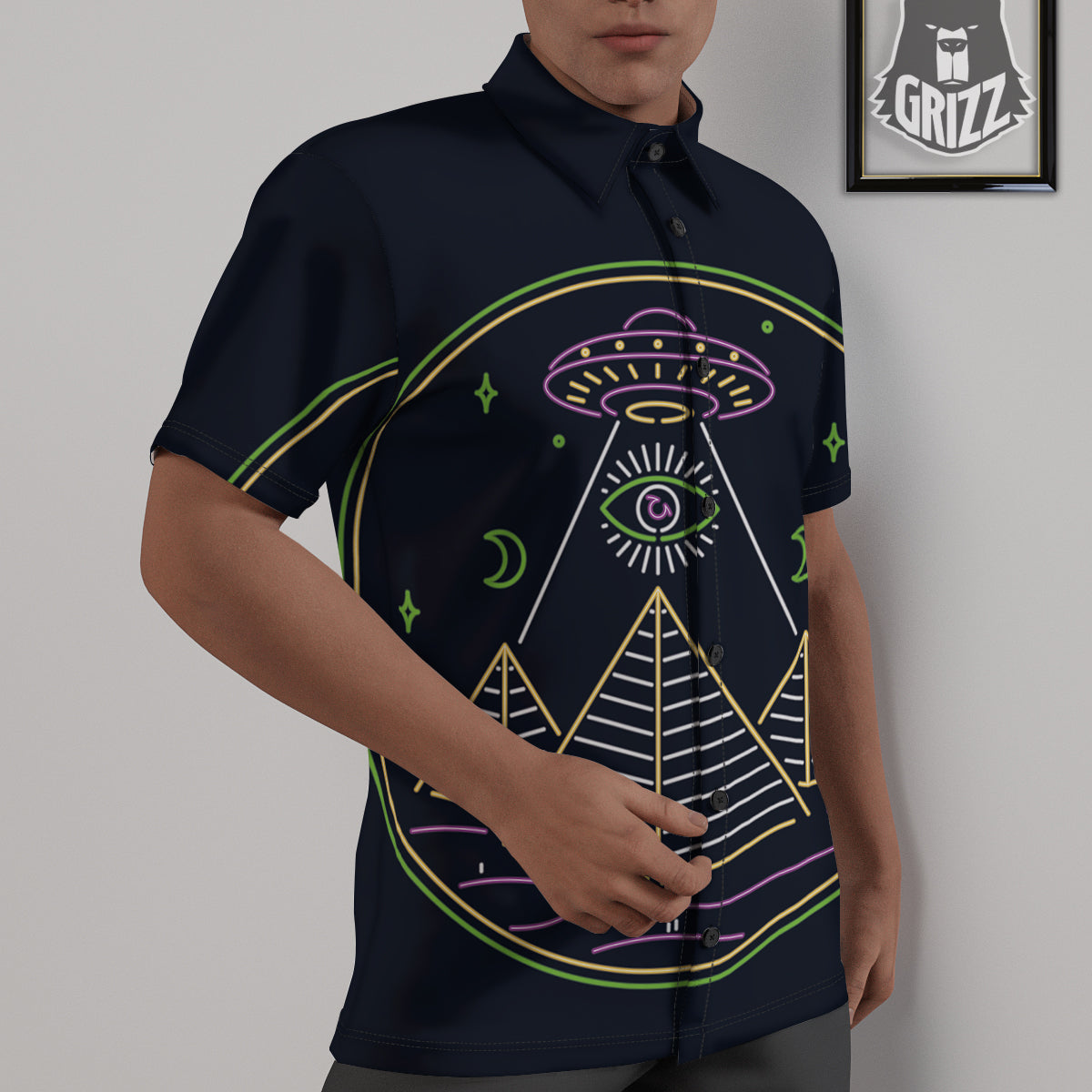 Mystery Of Egypt Neon Print Untucked Shirts-grizzshop
