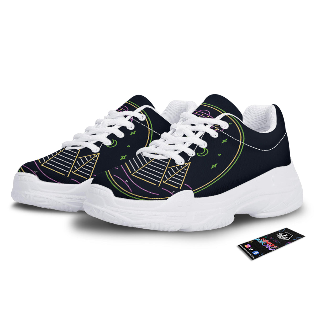 Mystery Of Egypt Neon Print White Chunky Shoes-grizzshop