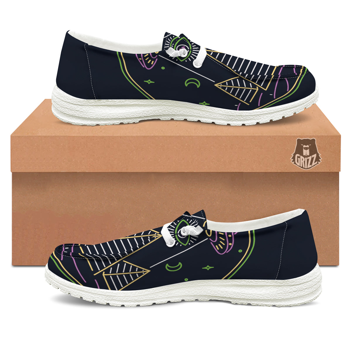 Mystery Of Egypt Neon Print White Loafers-grizzshop