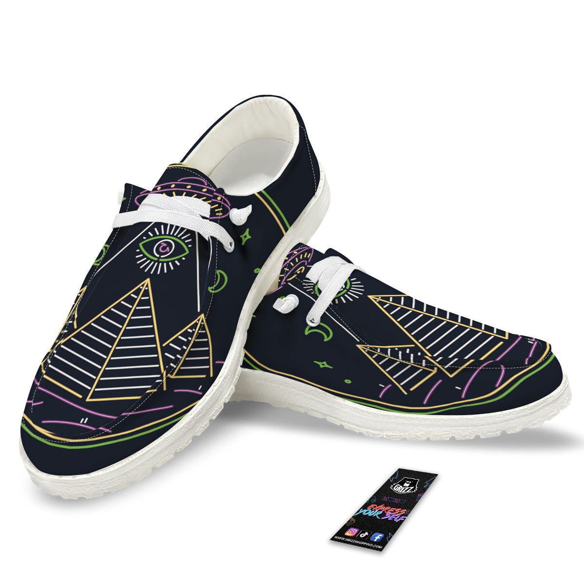 Mystery Of Egypt Neon Print White Loafers-grizzshop