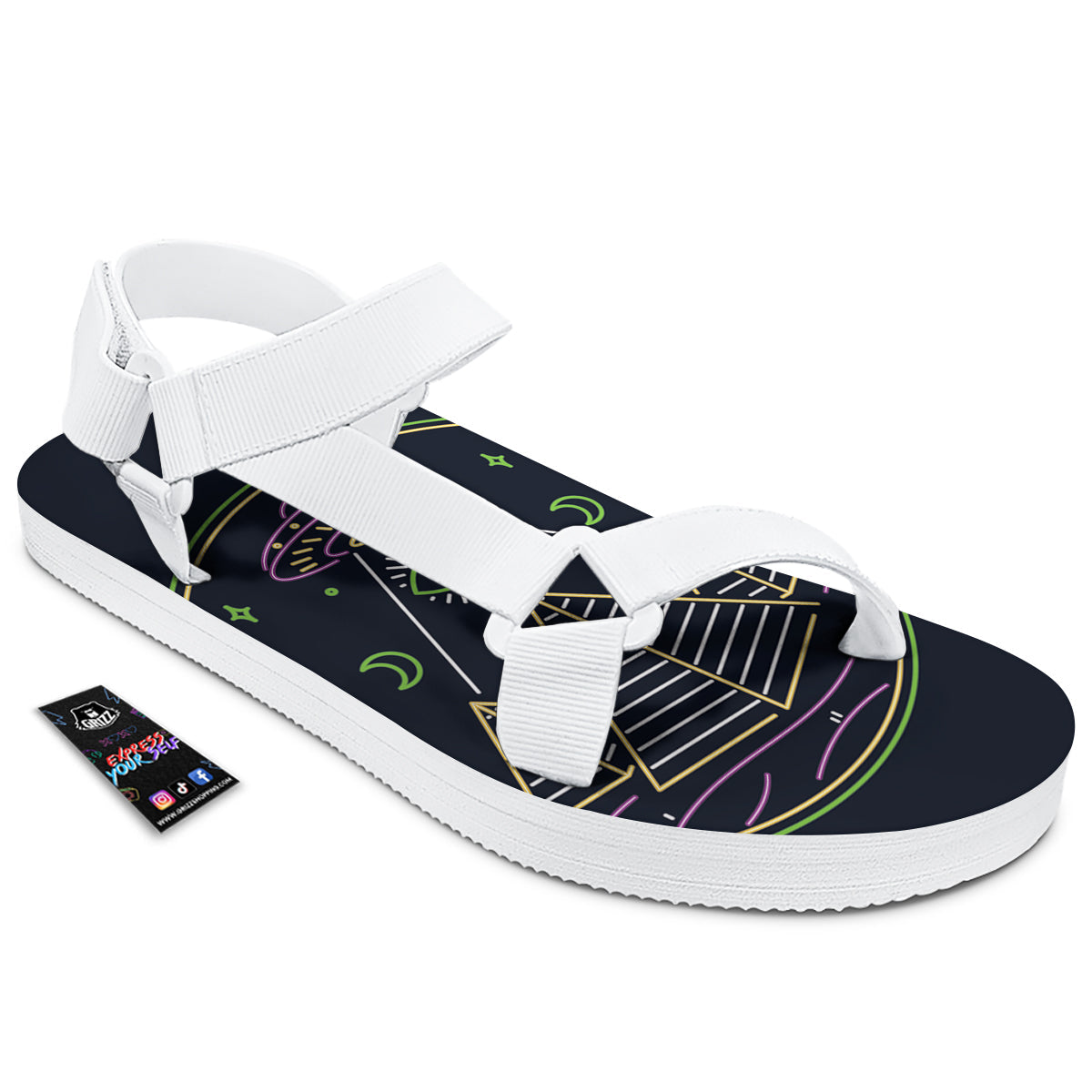 Mystery Of Egypt Neon Print White Open Toe Sandals-grizzshop