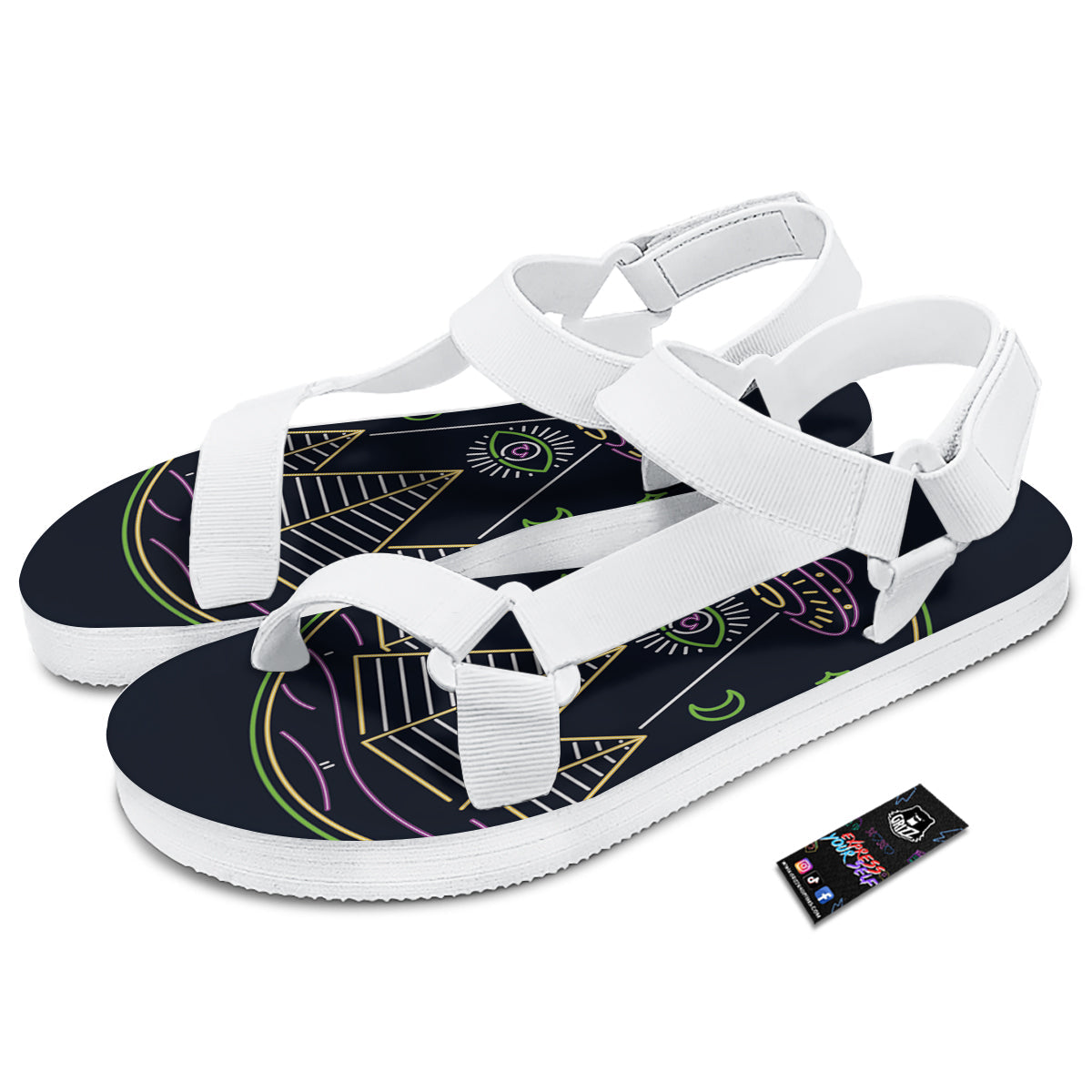 Mystery Of Egypt Neon Print White Open Toe Sandals-grizzshop