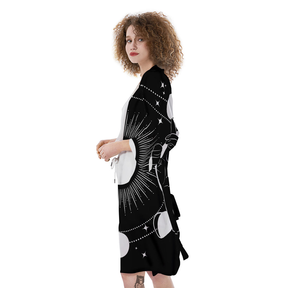 Mystic Wicca White And Black Print Kimono-grizzshop