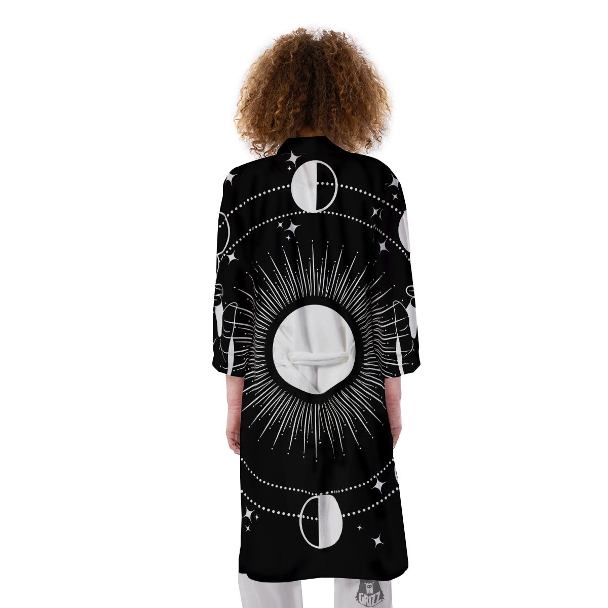 Mystic Wicca White And Black Print Kimono-grizzshop