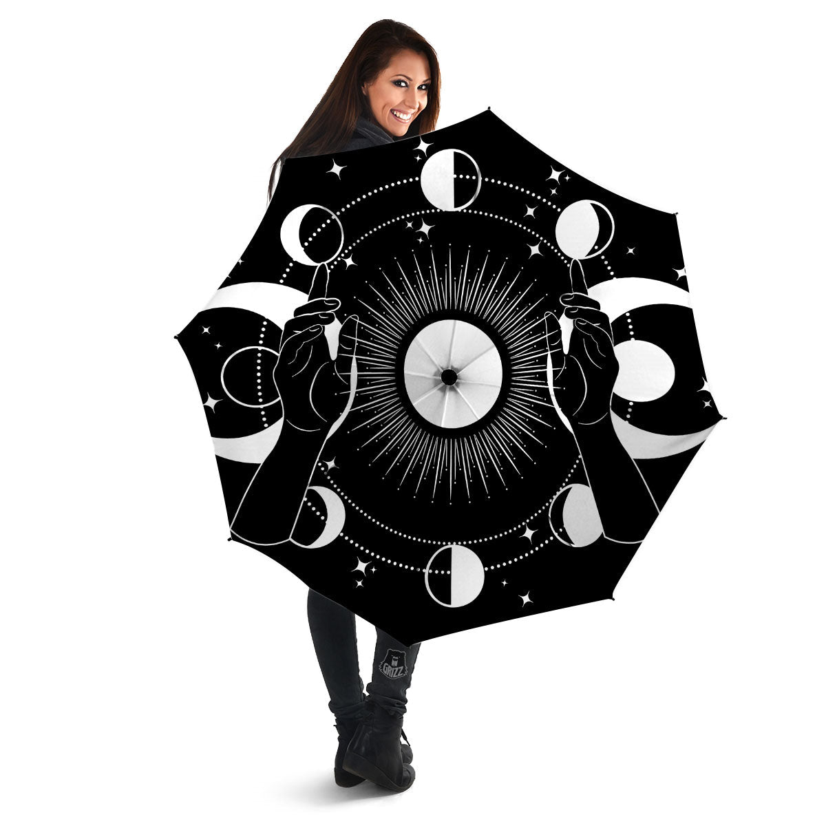 Mystic Wicca White And Black Print Umbrella-grizzshop