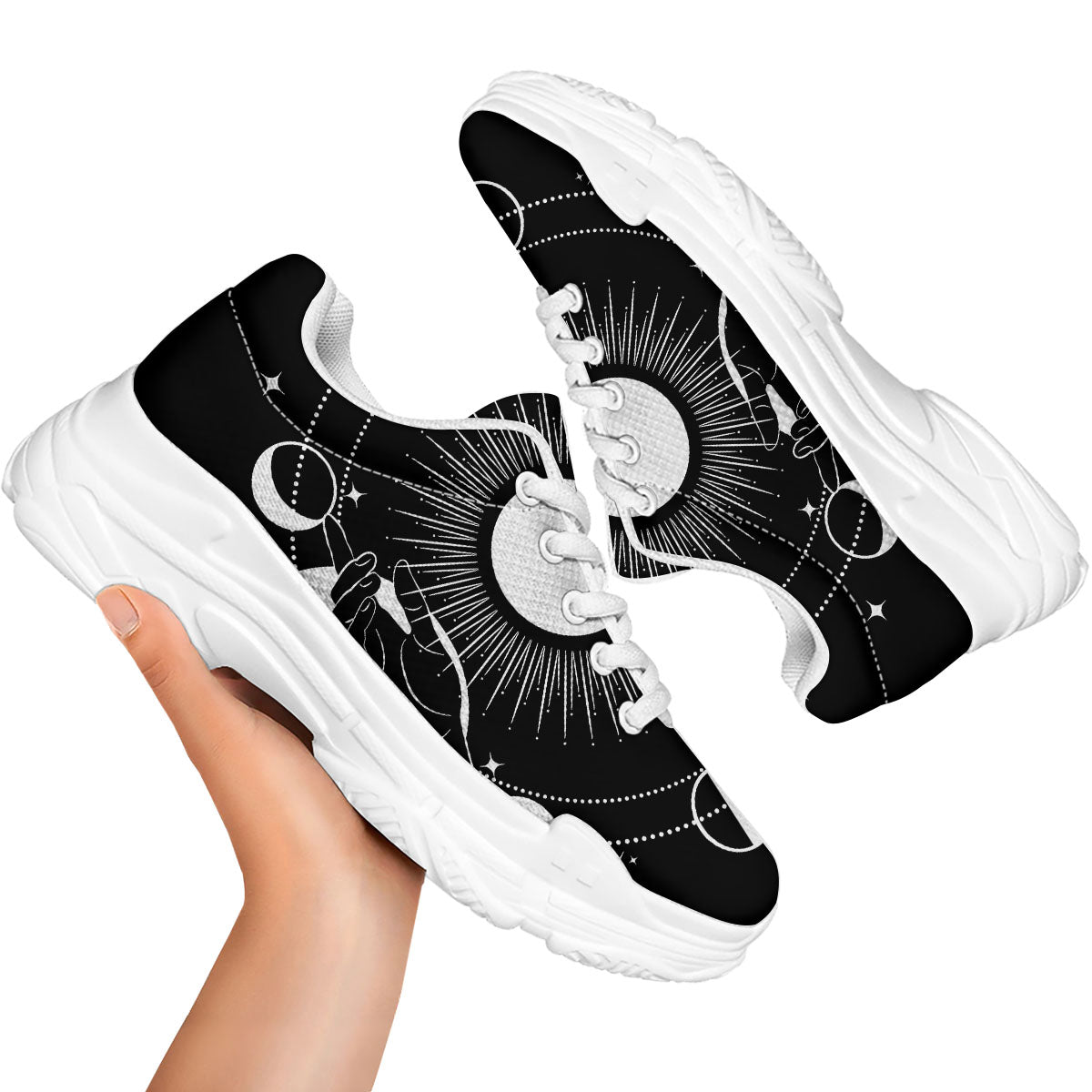 Mystic Wicca White And Black Print White Chunky Shoes-grizzshop