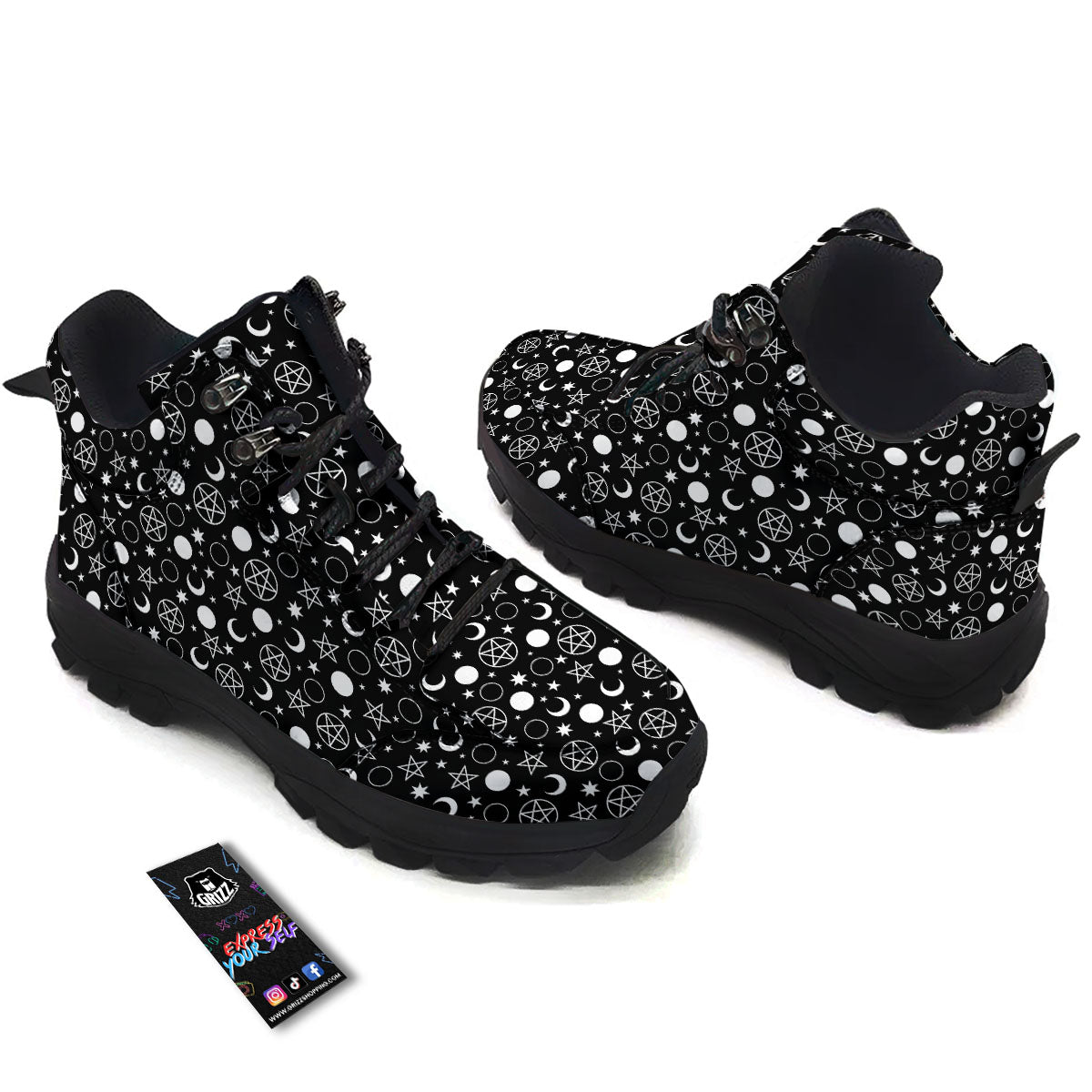 Mystic Witch White And Black Print Hiking Shoes-grizzshop