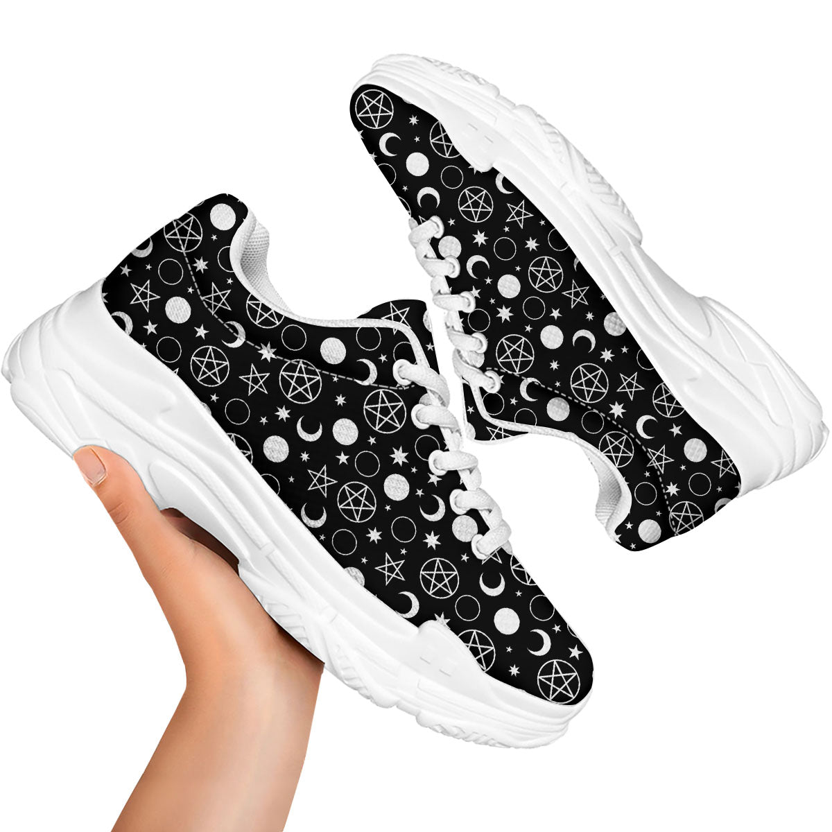 Mystic Witch White And Black Print White Chunky Shoes-grizzshop