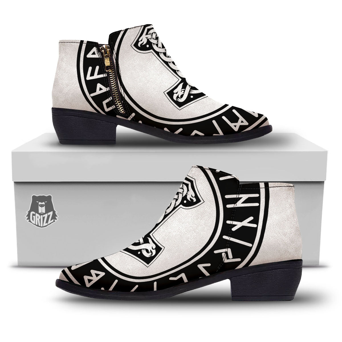 Mythology Mjolnir Norse Print Ankle Boots-grizzshop