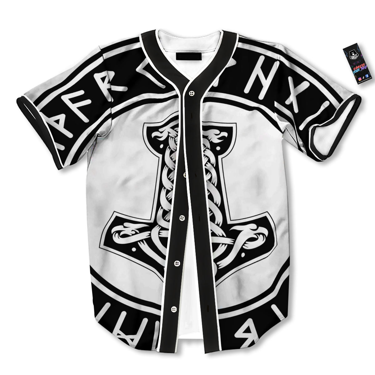 Mythology Mjolnir Norse Print Baseball Jersey-grizzshop