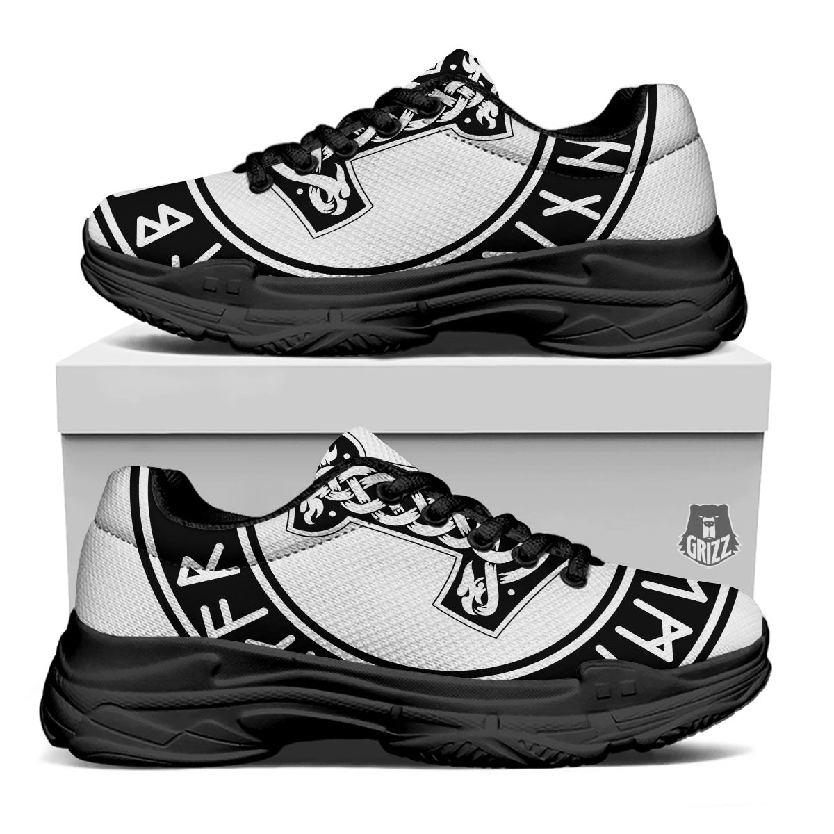 Mythology Mjolnir Norse Print Black Chunky Shoes-grizzshop