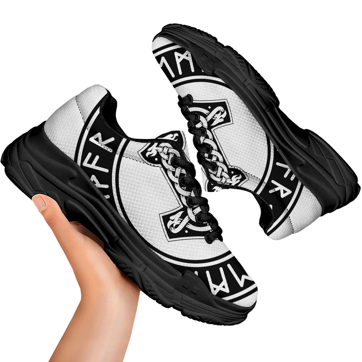 Mythology Mjolnir Norse Print Black Chunky Shoes-grizzshop
