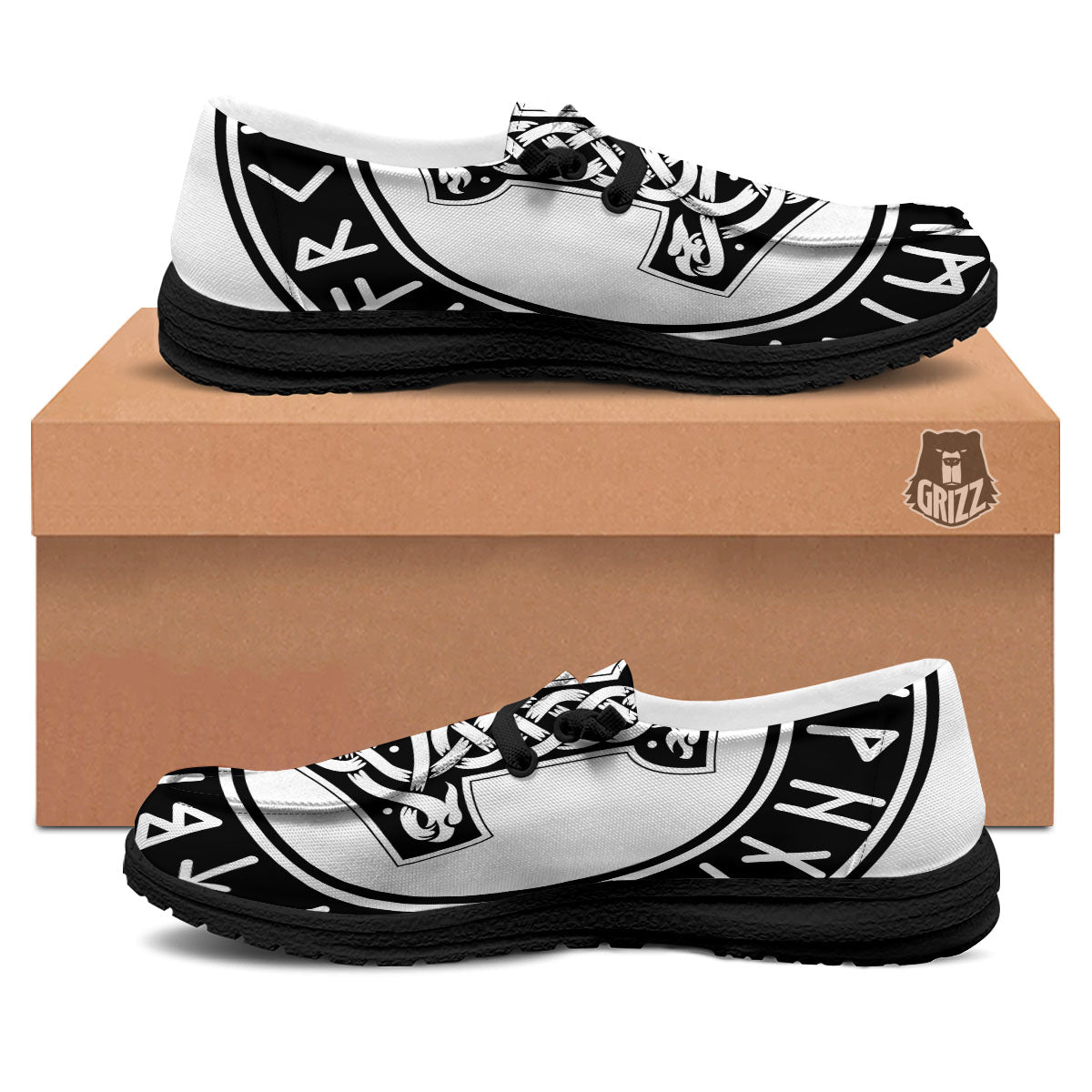 Mythology Mjolnir Norse Print Black Loafers-grizzshop