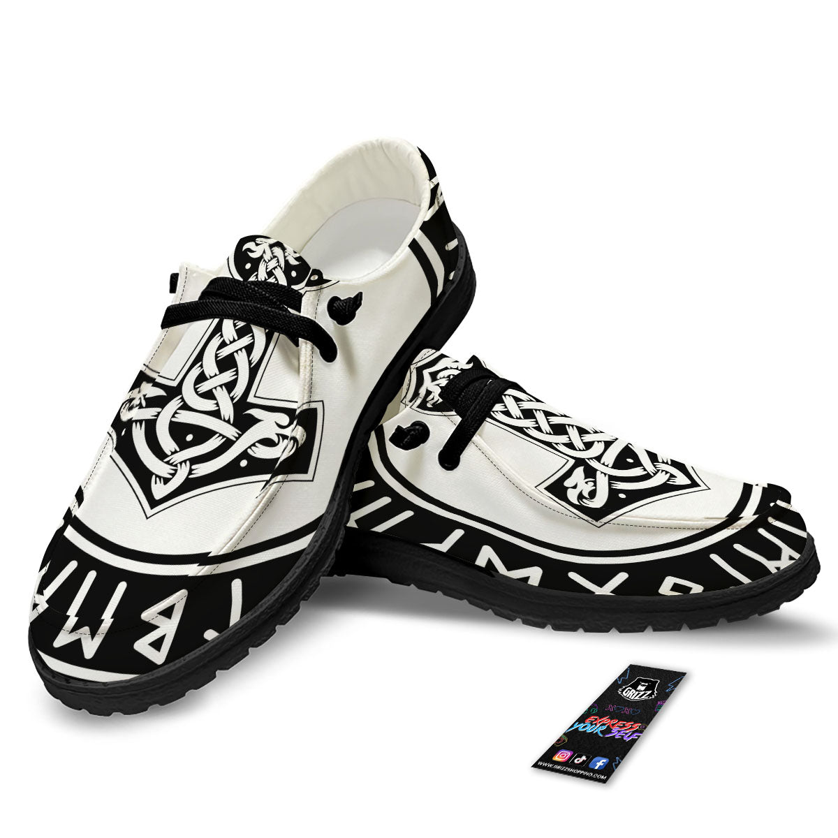 Mythology Mjolnir Norse Print Black Loafers-grizzshop