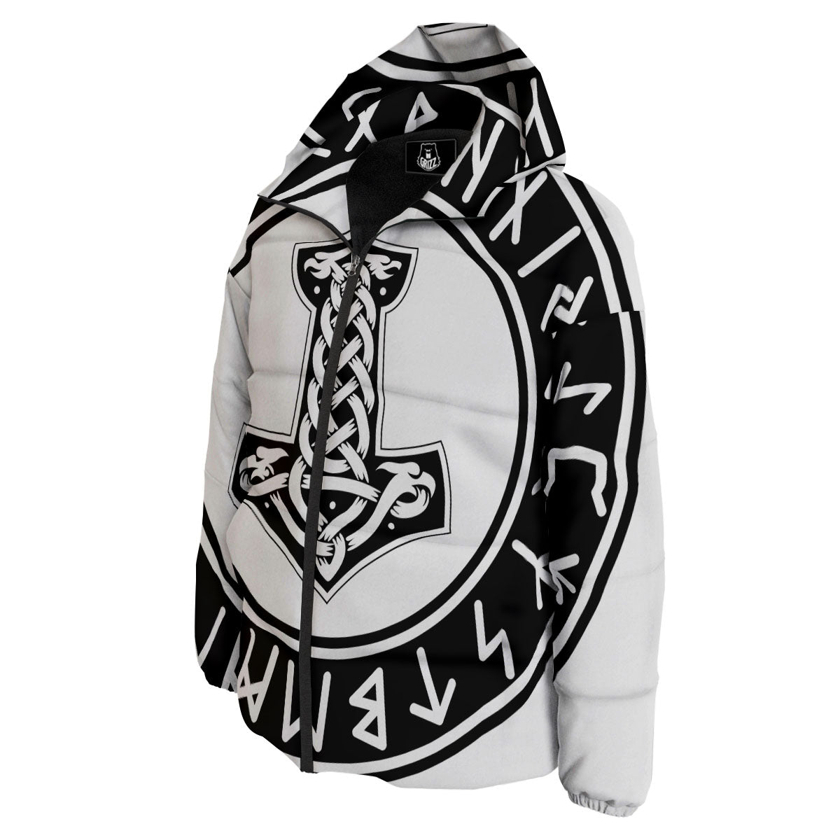 Mythology Mjolnir Norse Print Down Jacket-grizzshop