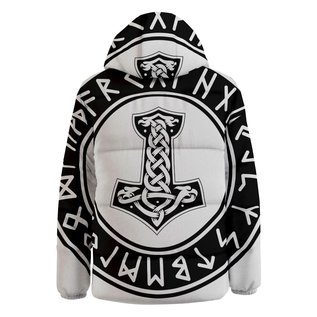 Mythology Mjolnir Norse Print Down Jacket-grizzshop