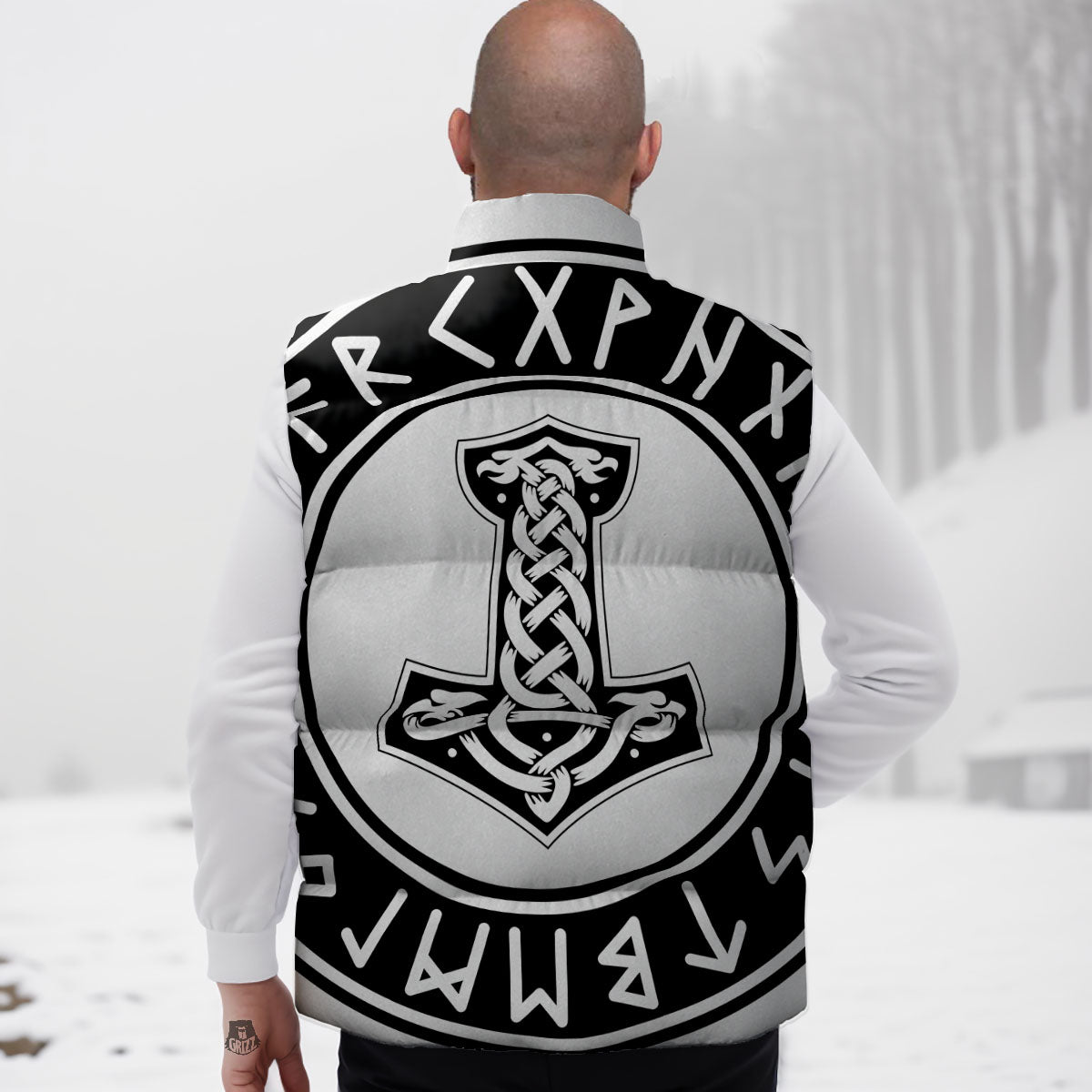 Mythology Mjolnir Norse Print Down Vest
