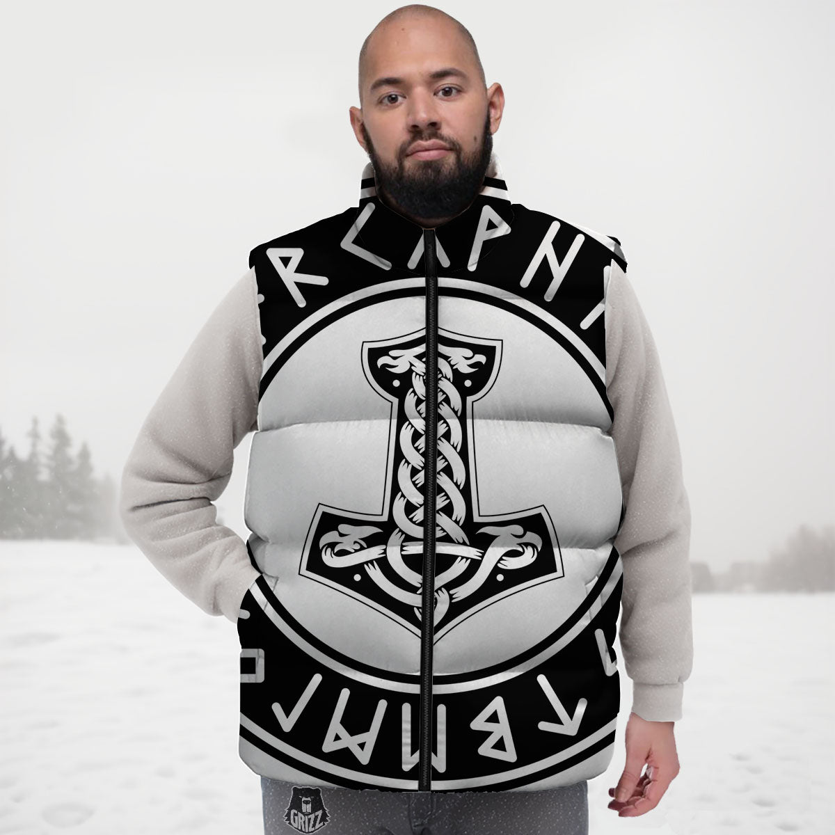 Mythology Mjolnir Norse Print Down Vest